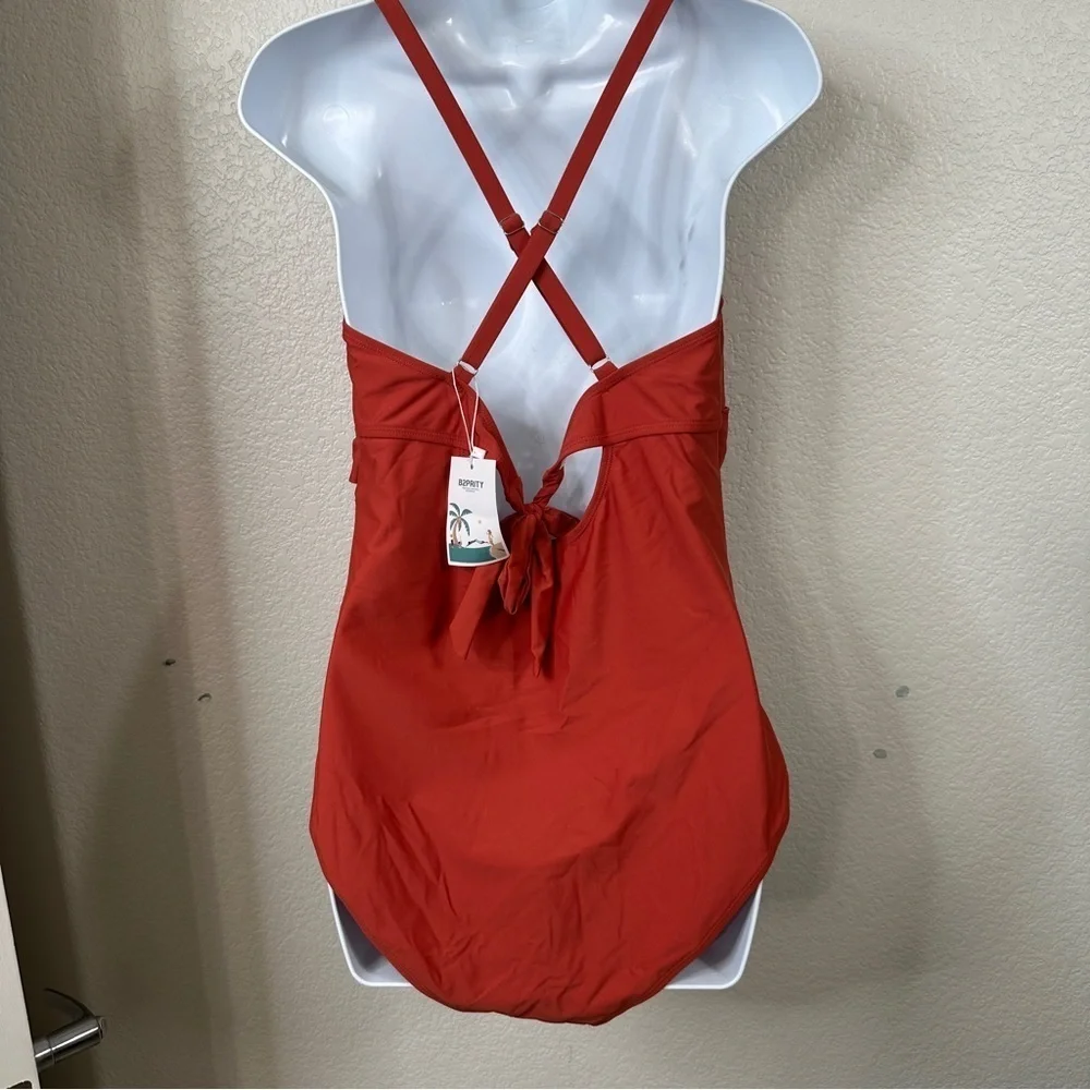 NWT Rust Halter Ruched Crossover One-Piece Swimsuit - XL